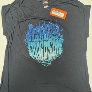 Harley-Davidson Women’s NWT Black and Blue Bling Graphic Tee 1X